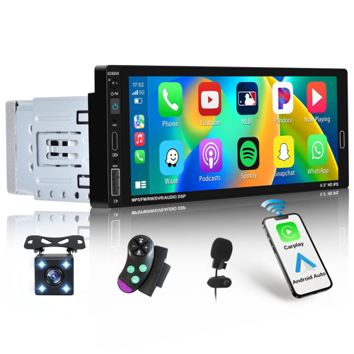 Rádio automotivo sem fio Carplay de 6,9 polegadas com tela sensível ao toque e som estéreo din único 1