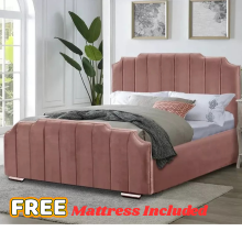 (Grey Plush, 4ft6" Double (without Gaslift)) Plush Art Deco Crown Double Bed Frame with Headboard & Mattress Included & Ottoman Gas Lift Storage Hand Made UK