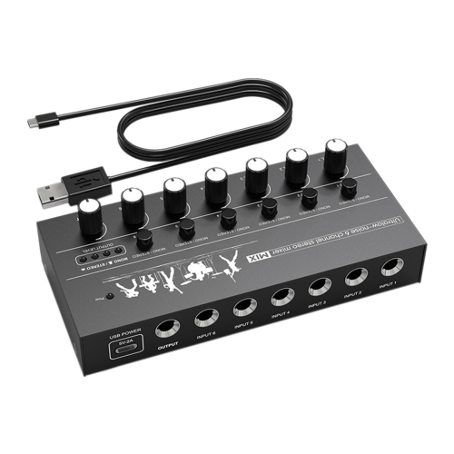 Mixer de áudio compacto de 6 canais com ruído ultrabaixo