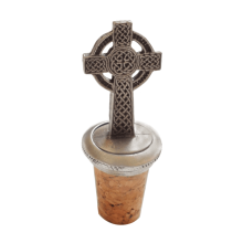 (Add a Gift Pouch) Celtic Cross Knotwork Pewter Bottle Stopper