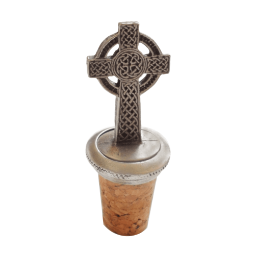 (Add a Gift Pouch) Celtic Cross Knotwork Pewter Bottle Stopper