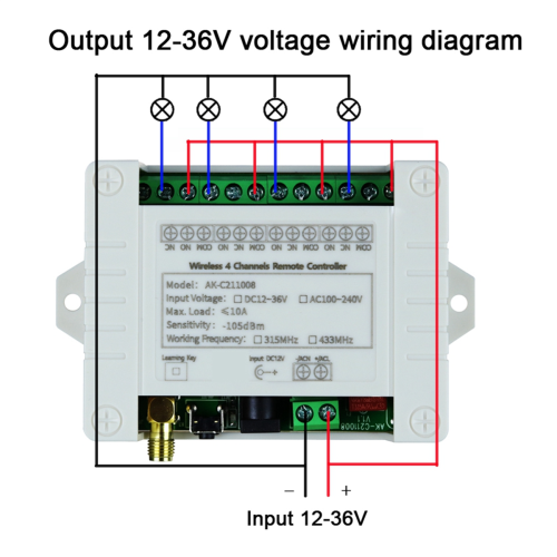 Récepteur d'interrupteur télécommandé + émetteur 4 canaux, 1 récepteur et 1 télécommande 1