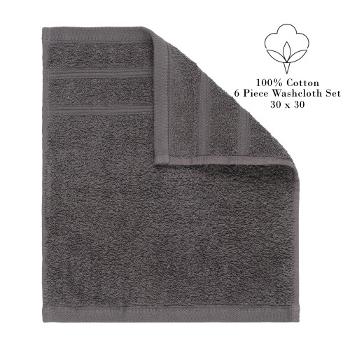 (CHARCOAL GREY) Perefly Cotton Washcloths Set (30 x 30 cm) 2