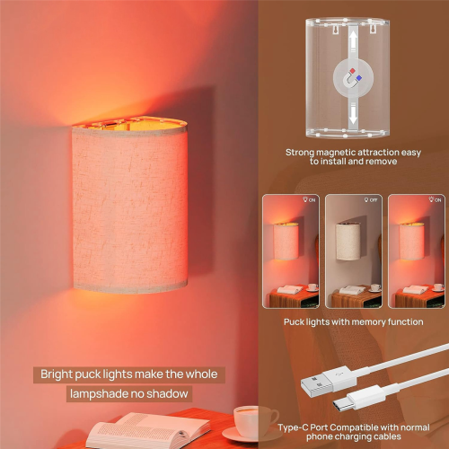 Applique murale magnétique rechargeable sans fil, intensité variable, 2 pièces 1
