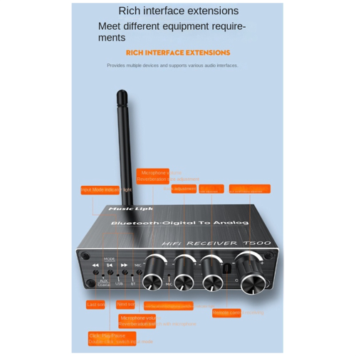 BT 5.3 Audio Receiver AUX/Mic/USB Audio Adapter with Remote Control