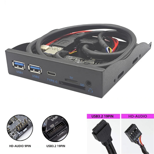 USB Frontpaneel HUB 5Gbps 3,5mm Oortelefoonaansluiting Microfoonadapter voor Desktop 2