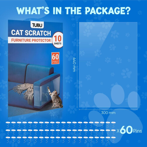 Cat Scratch Furniture Protector  10 Pack, 17.3' x 13', Transparent, Includes 60 P 1