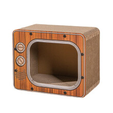 Cat Condo With Scratching Pad for Cats, Kittens, Small Pets Indoor Play House, Brown Television, 15.7' L12.6' W12.2' H Ref:QiL