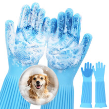 Pet Grooming Gloves, Heat Resistant Cat Bathing Gloves with HighDensity Teeth