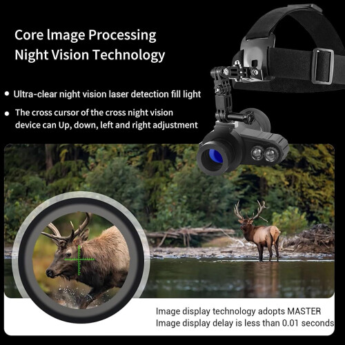 Head-Mounted Night Vision Monocular Goggles with Elastic Head Strap, Riflescope 1.54 in HD Screen(Black) 2