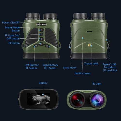 Night Vision Goggles - 4K Night Vision Binoculars with 48MP and 3 Inch Display, 8X Digital Zoom(Green) 2