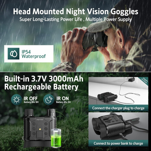 Head-Mounted Night Vision Goggles - Rechargeable Hands Free Night Vision Binoculars Goggles(Black) 1