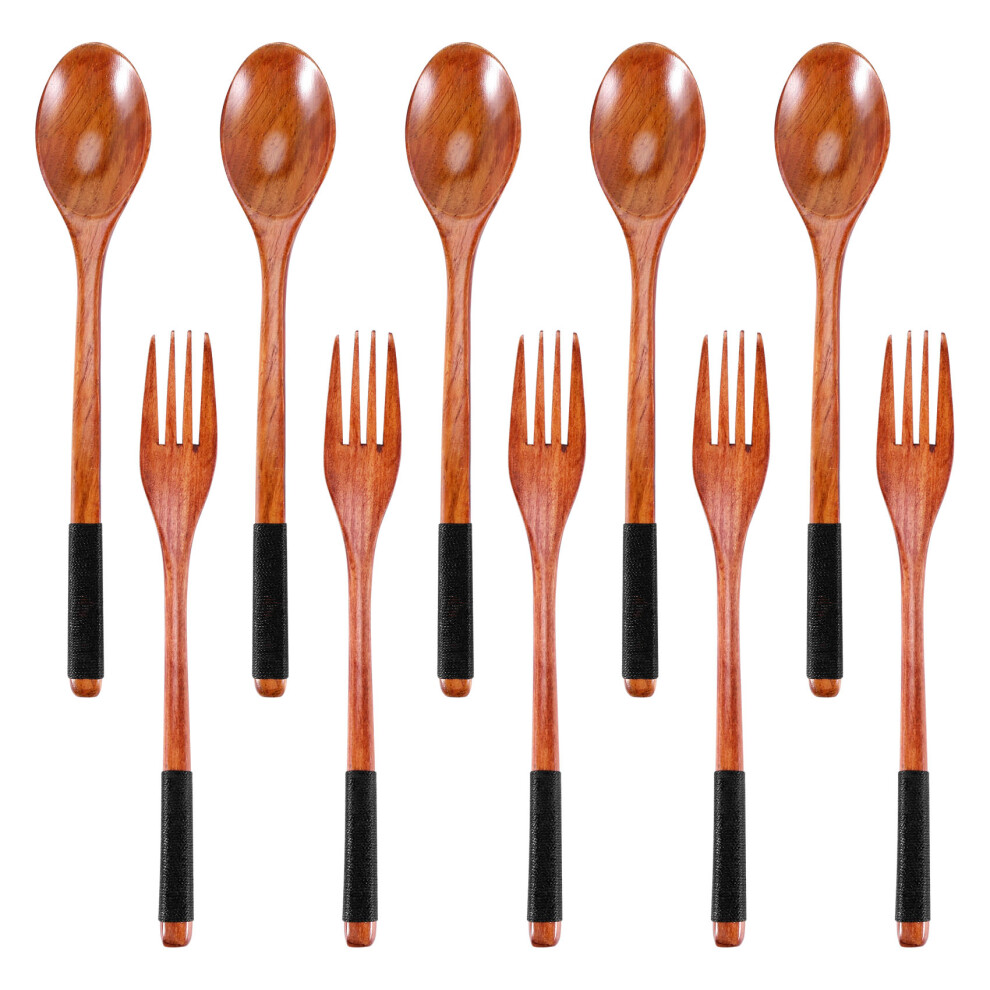 Semoic Wooden Spoons Forks Set Japanese Style Utensils Fo