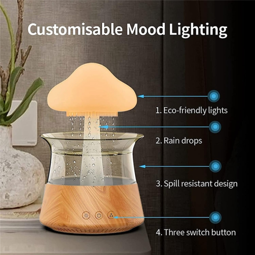 Rain Humidifier Diffuser with 7 Colors Night Light