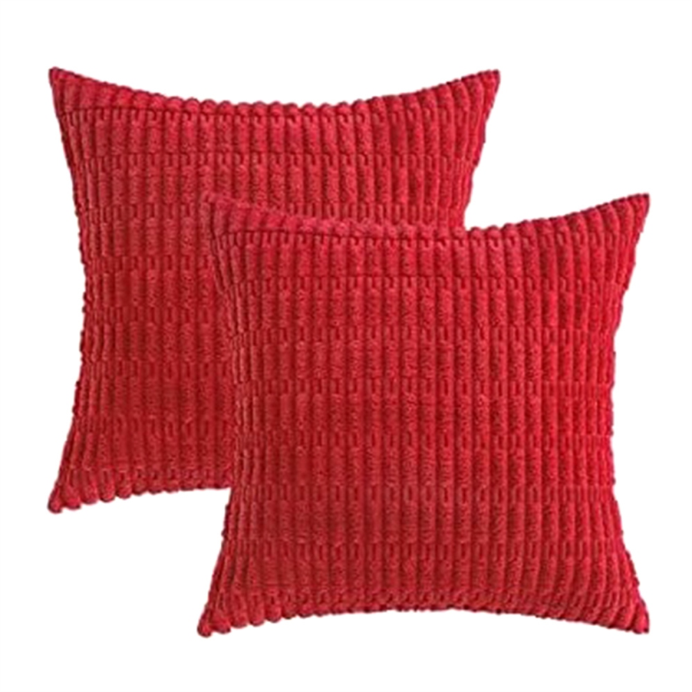 Lot de 2 housses de coussin décoratives en velours côtelé rouge