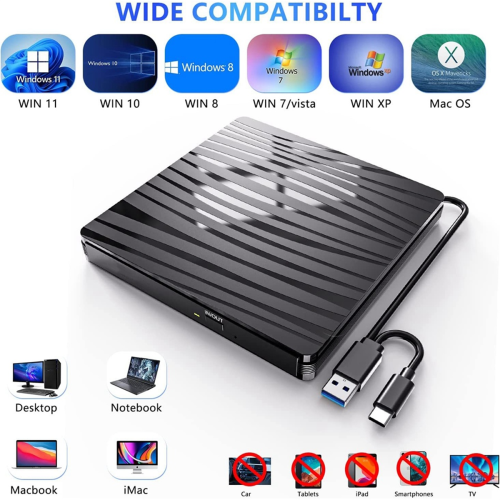 Externí CD/DVD mechanika pro notebook, USB 3.0 a Type-C 2
