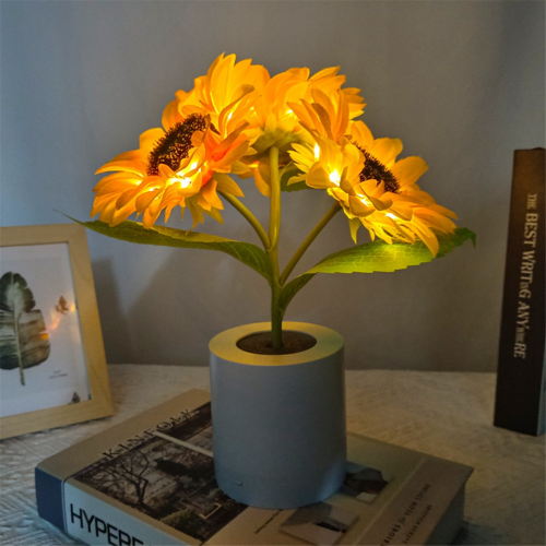 Lámpara LED de girasol, luz nocturna artificial, recargable por USB 2