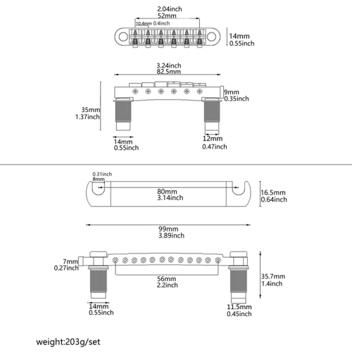 12-strenget sadel Tune-O-Bridge og tailpiece-sæt til 2