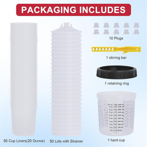 Verfbeker, 50 bekerliners (20 oz), deksels met filter 2