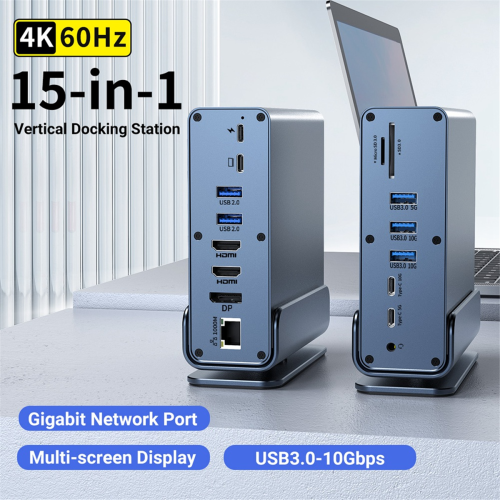 Stație de docking USB-C 15 în 1, 4K HD, hub vertical 2