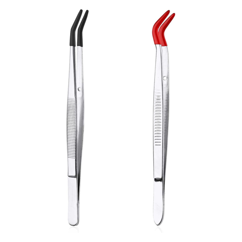 2 pinças curvas com pontas de borracha, T plano curvo 1