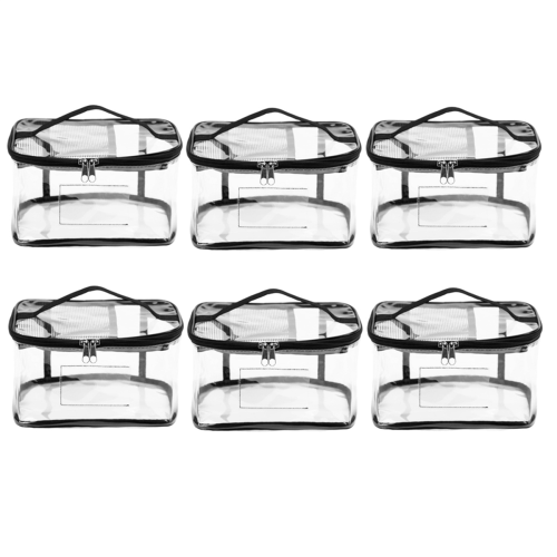 Lot de 6 sacs de rangement transparents pour jouets de bébé, pièces de jeu, balles de 30 x 21,8 cm, imperméables et réutilisables en PVC avec fermeture éclair (bleu, noir et blanc