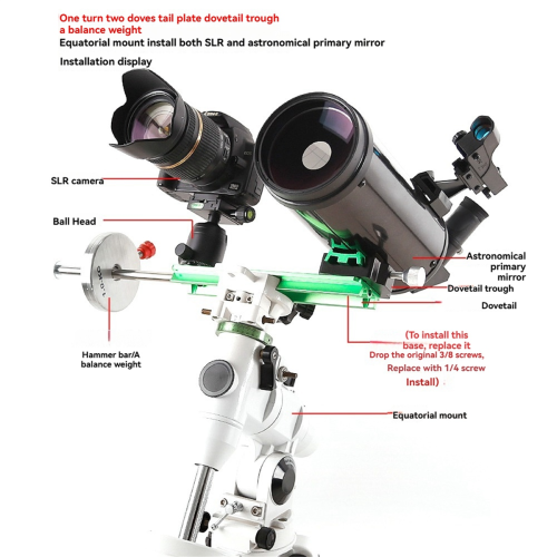 Placă de 250 mm pentru telescop ecuatorial, șină dovetail, adaptor 2