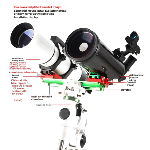 Placă de 250 mm pentru telescop ecuatorial, șină dovetail, adaptor