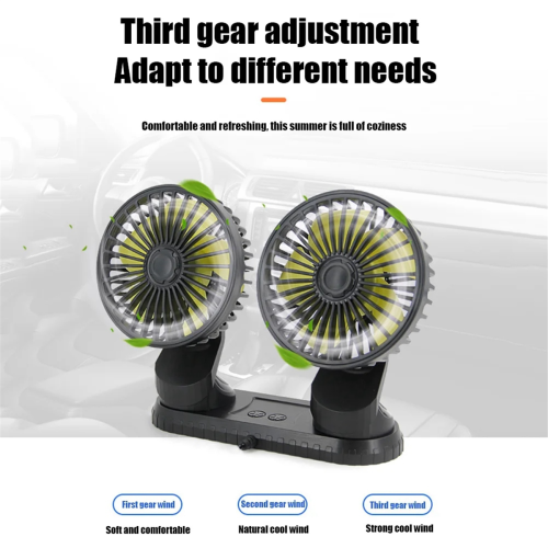 Ventilator auto universal, cu două capete reglabile, alimentat prin USB 2