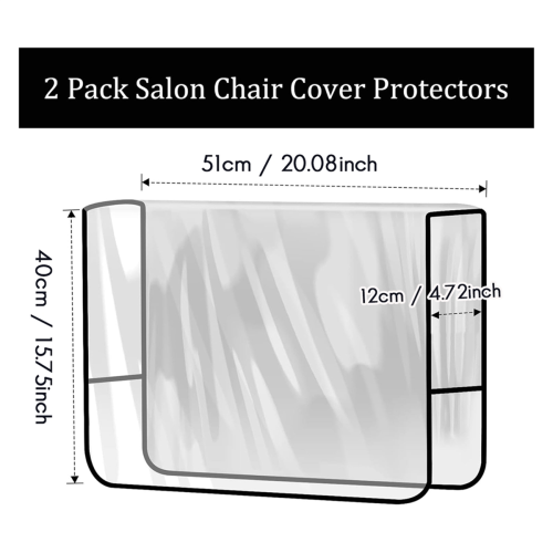 Pacote com 2 protetores de capa para cadeira de salão, transparente, quadrado, H 2