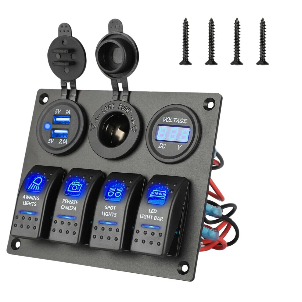 Panneau d'interrupteurs à bascule à LED bleues 12-24 V 4 gangs