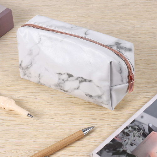 Estojo de lápis de papelaria de PU de mármore branco Makeu 2