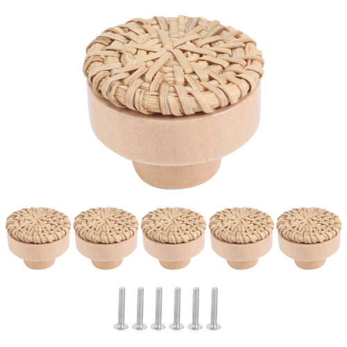 Boho Rattan Kommode Knöpfe Runde Holz Schublade Hand 2