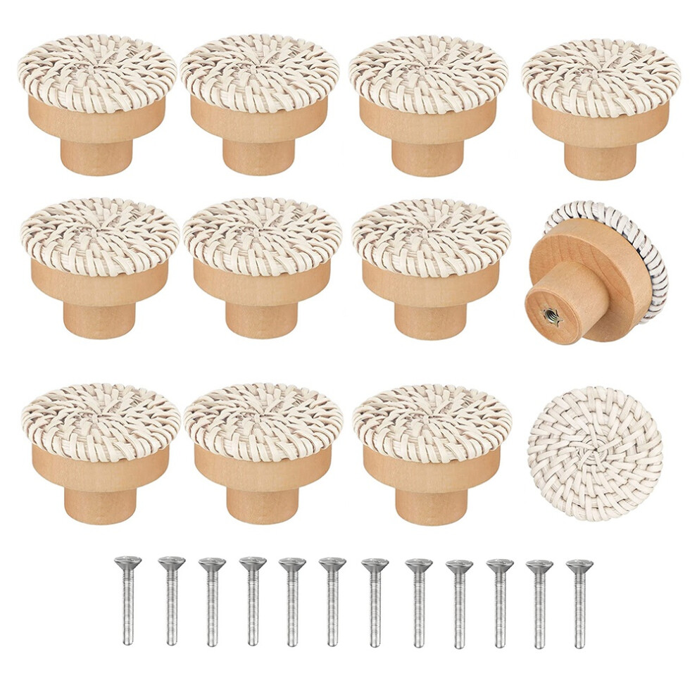 Boho Rattan Dresser Knobs Round Wooden Drawer Knob 4852206167584
