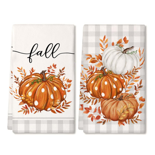 Set van 2 herfstkeukendoeken, oranje pompoen 1