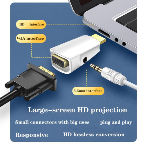 Adaptador compatible con HDMI a VGA Conversión de audio HD 1080p 1