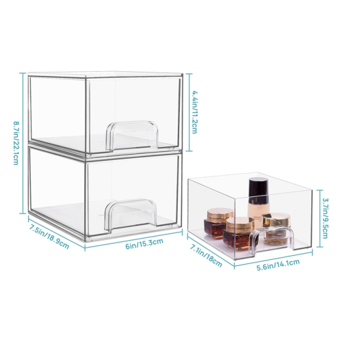 2PCS Clear Stackable Storage Drawers,Bathroom Make 2