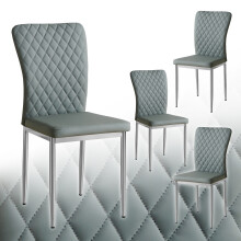 4PCS Dinning Chair PU Blue Grey High Backrest Home