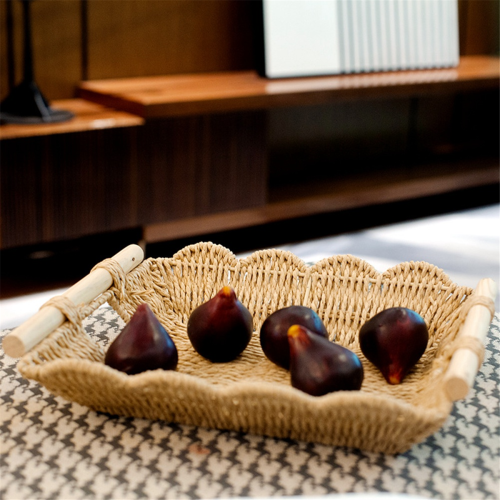 Mesa de centro decorativa con bandeja rectangular de borde ondulado 2