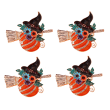 4 ks krúžkov na obrúsky Halloween, tekvicovo-čarodejnícky obrúsok H