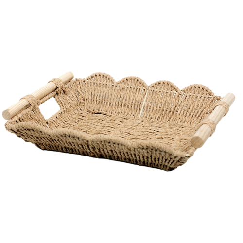 Mesa de centro decorativa con bandeja rectangular de borde ondulado