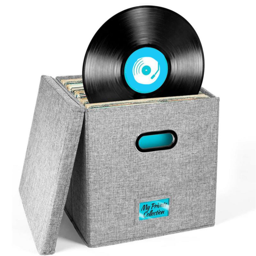 Vinyl Record Storage Box with Lid and Handles, LP