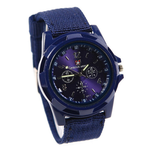 Sport Style Canvas Belt Quartz Wrist Watch Dark Bl 2