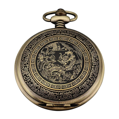 Relógio de bolso de quartzo, analógico, caixa de bronze, com arrasto 1