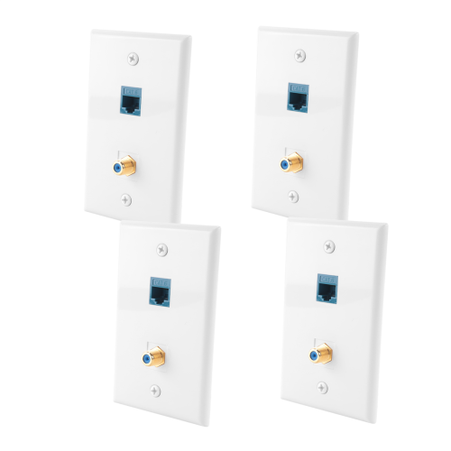 Set de 4 prize de perete Ethernet și coaxial, cu 1 Cat 2