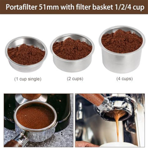 Siebträger 51 mm mit Filterkorb 1/2/4 Tasse, 51 m 2