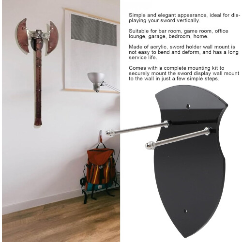 Axe Support Door with Wall Acrylic Wall Sword 2 Pieces for Playroom (Black) 2