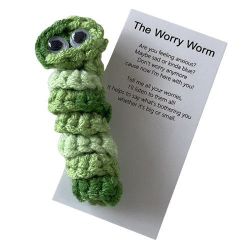 Presente de apoio emocional feito à mão Worry Worm, crochê