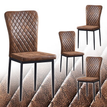 4PCS Dinning Chair High Backrest Faux Suede Brown
