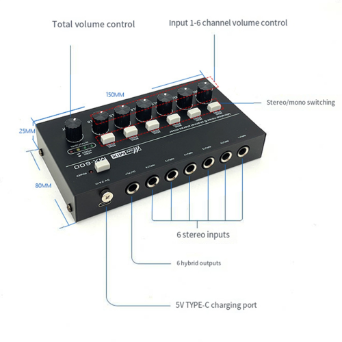 Mixer de linha estéreo de 6 canais com ruído ultrabaixo Mini P 2